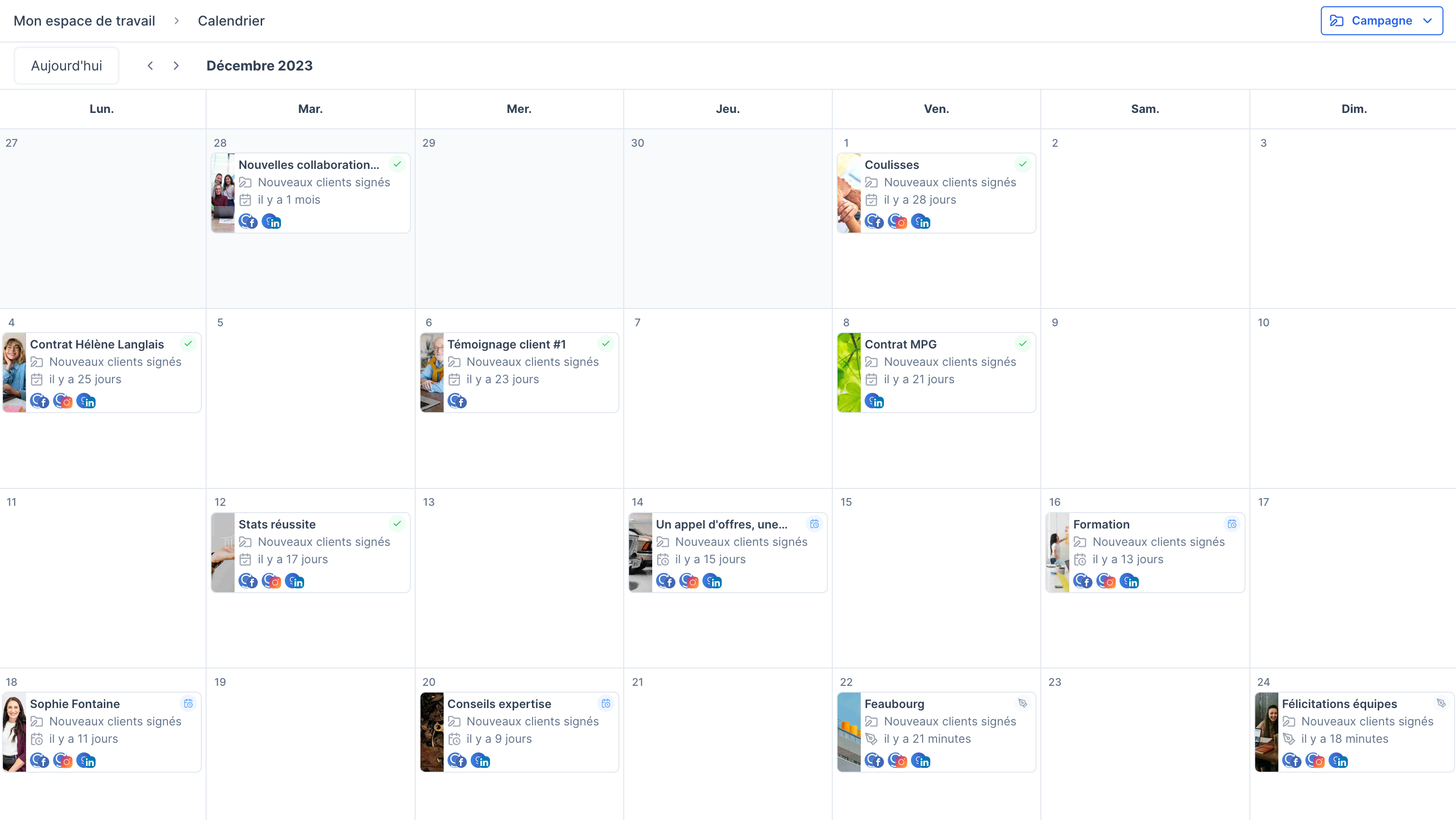 Le calendrier éditorial Geckosocial, vous permettant de visualliser votre stratégie de publication.
